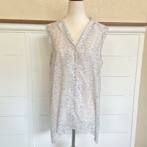 HM Womens Grey White Abstract Animal Print Sleeveless Button Down Blouse Size 14